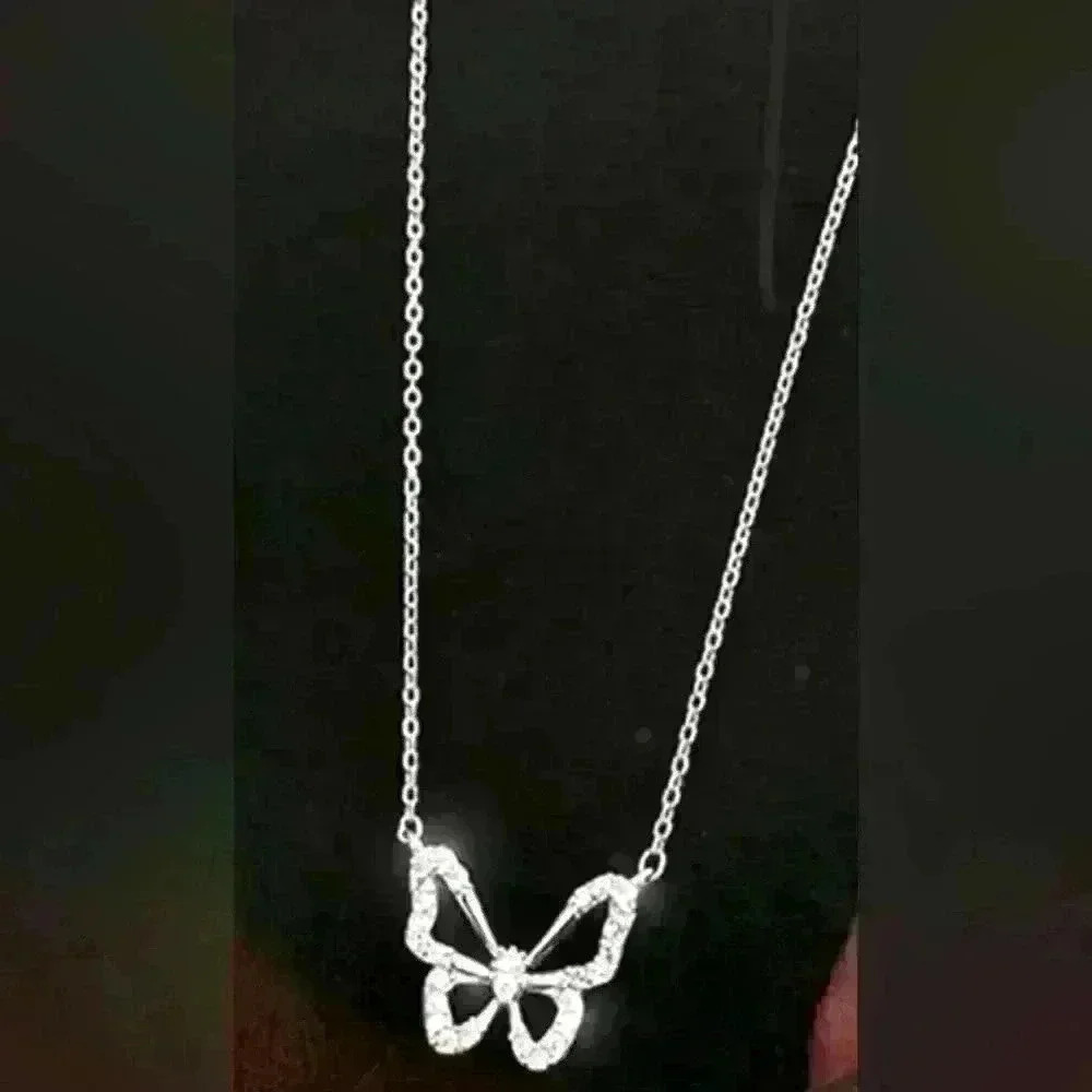 NWOT Sparkly Cubic Zirconia Butterfly Pendant Necklace